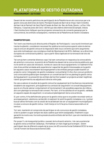 Manifest de la Plataforma de Gestió Ciutadana de Barcelona